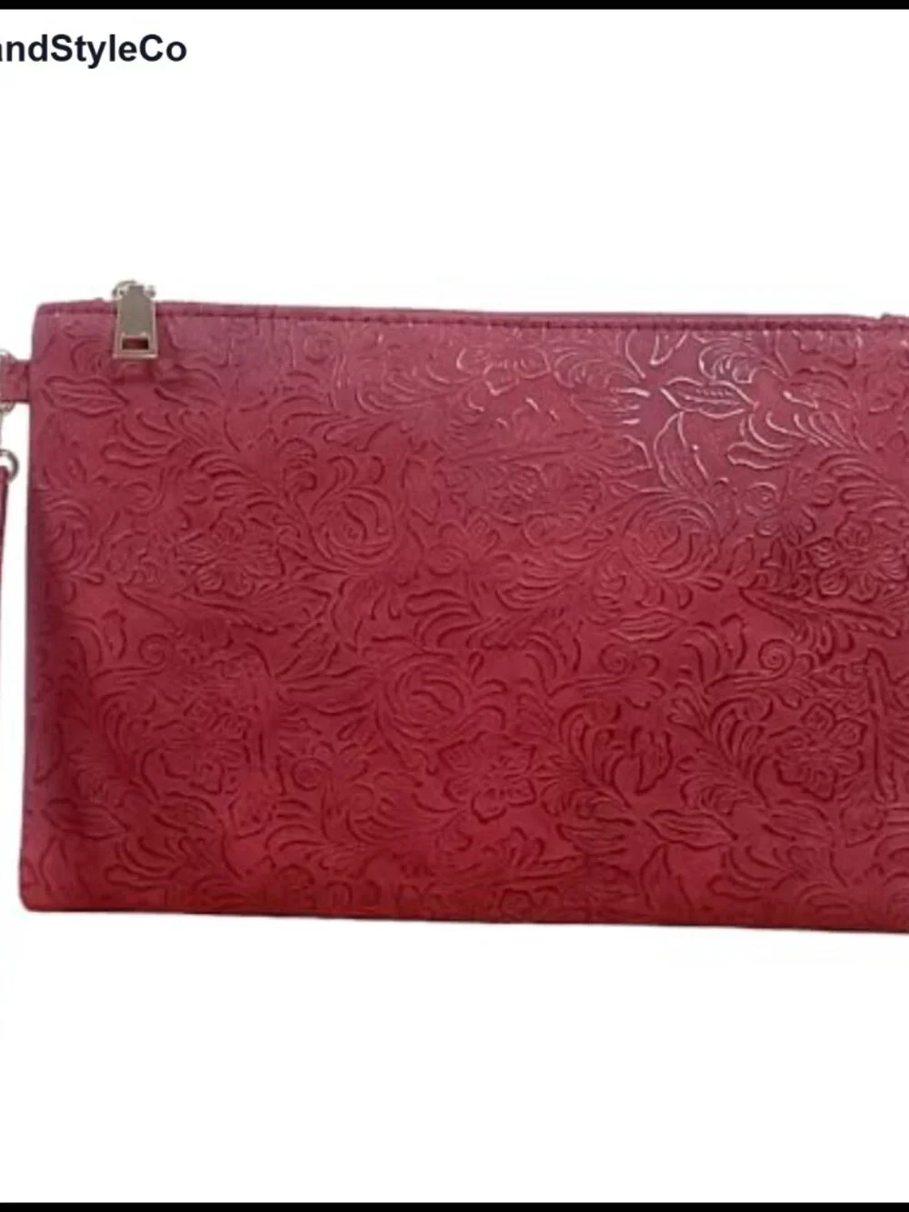 Floral Embossed PU Leather Wristlet Clutch with Detachable Strap, Zipper